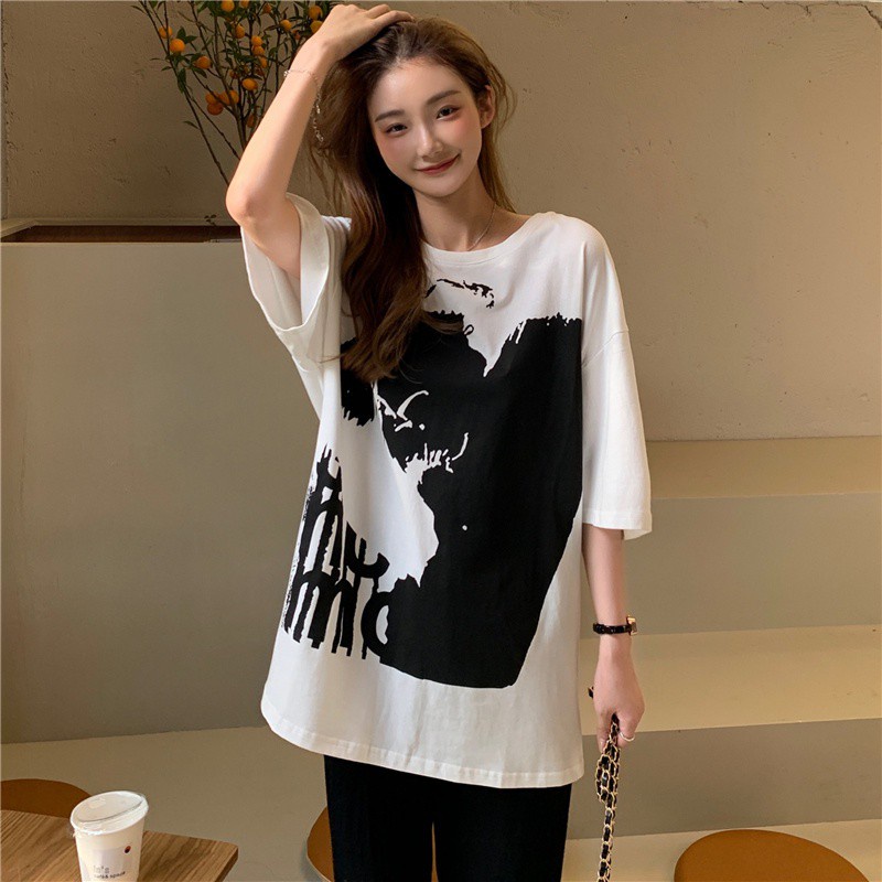 SUXI Áo Thun Ngắn Tay In Hình Cá Tính Thời Trang Mùa Hè Hàn Quốc