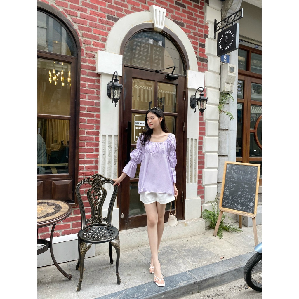 YU CHERRY | Áo lụa nữ tay dài chiết tay Full minnie top YA407