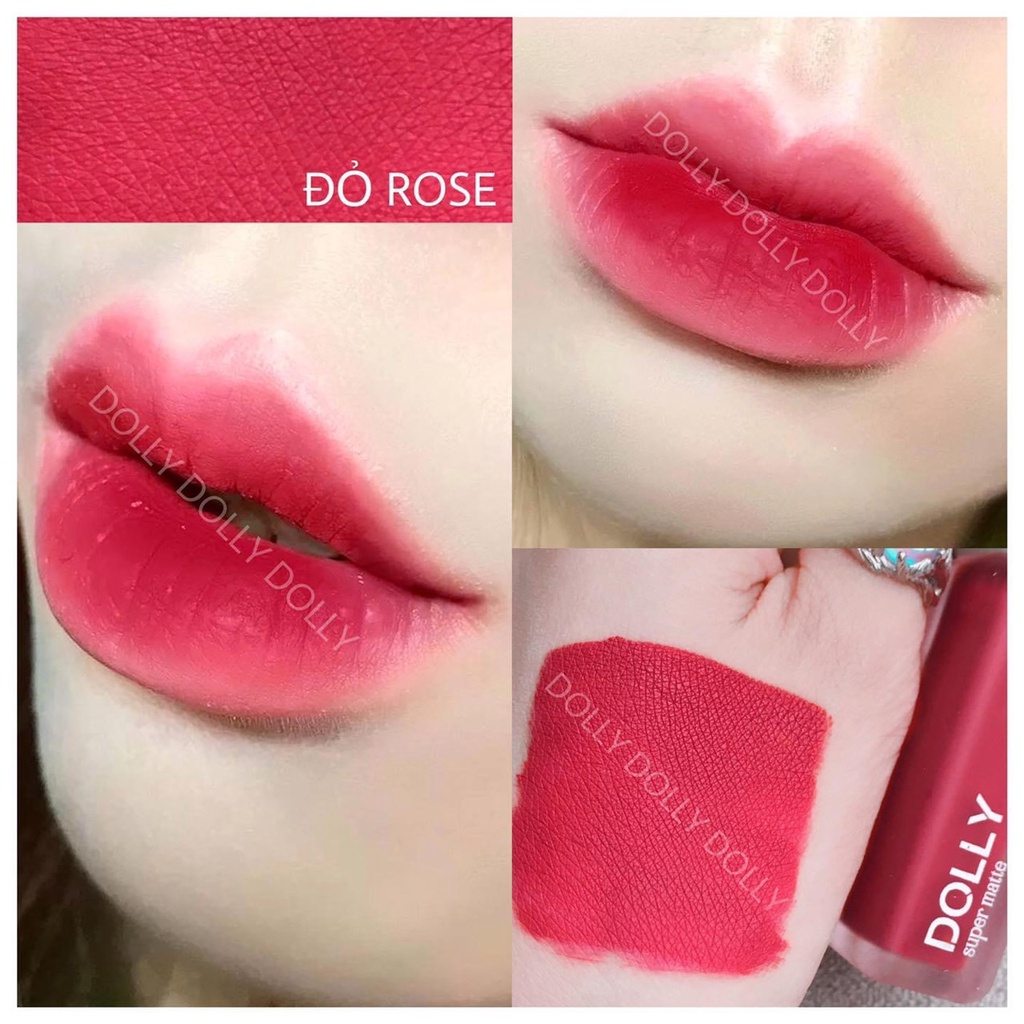 Son kem, lì <ĐỎ ROSE> Dolly super matte, son kem lì không chì bền màu lâu trôi