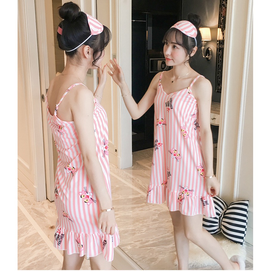 Váy ngủ 2 dây có mút ngực tặng bịt mắt ngủ cùng màu | BigBuy360 - bigbuy360.vn