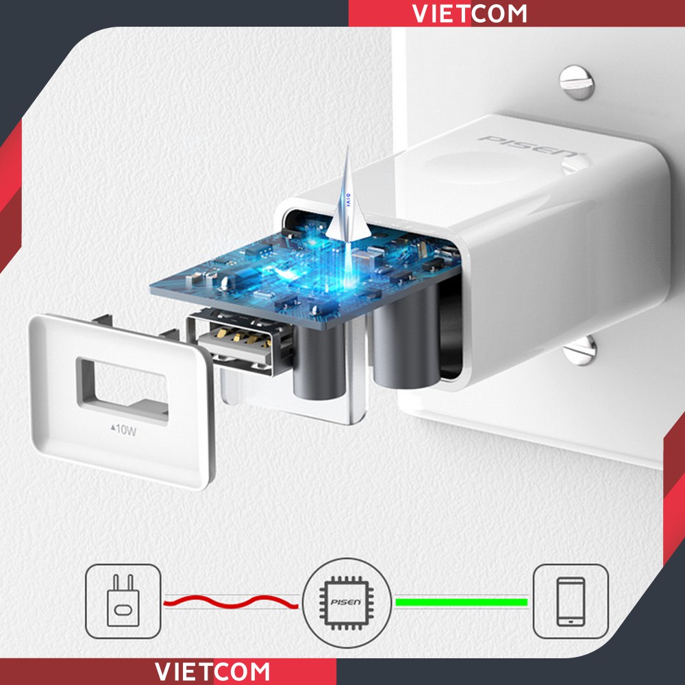 Củ Sạc Pisen Hỗ Trợ Sạc Nhanh. Cốc Sạc Pisen 2A Chính Hãng, Sạc Nhanh 10W Độ Bền Cực Cao. Bảo Hành 12 Tháng