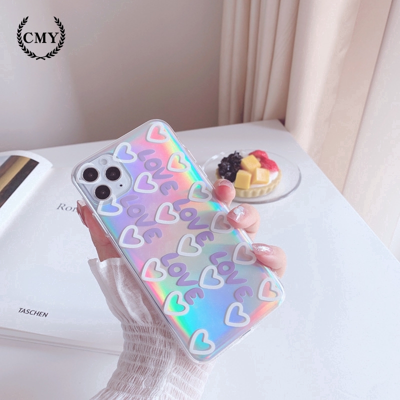 Ốp điện thoại màu laser in họa tiết trái tim xinh xắn cho iPhone11/11Pro 11pro Max X XR XS XS MAX 78 plus SE | BigBuy360 - bigbuy360.vn