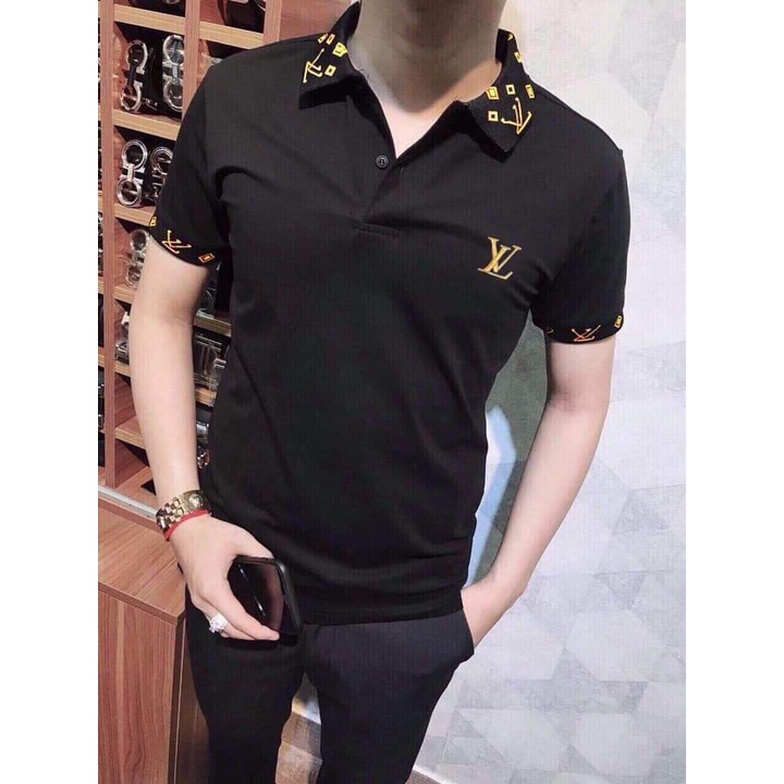 Áo thun nam có cổ tay ngắn, áo polo LV đẹp vải cotton co dãn tốt KING77_FASHION