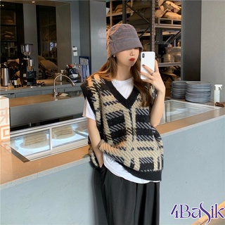 Áo gile nữ chất len dày dặn họa tiết kẻ 2 màu siêu xinh - 4basik GL13