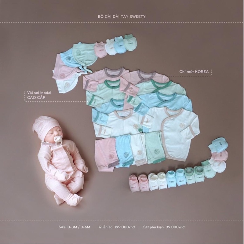 BỘ QUẦN ÁO SƠ SINH CÀI LỆCH/ CÀI THẲNG HRNEE SWEETY, Suzy baby