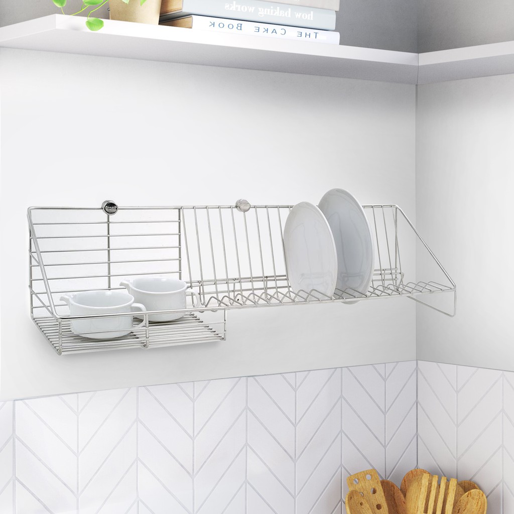 HomeBase KECH Kệ Inox đựng đồ chén đĩa nhà bếp treo tường Thái Lan W80xD23xH20 Cm