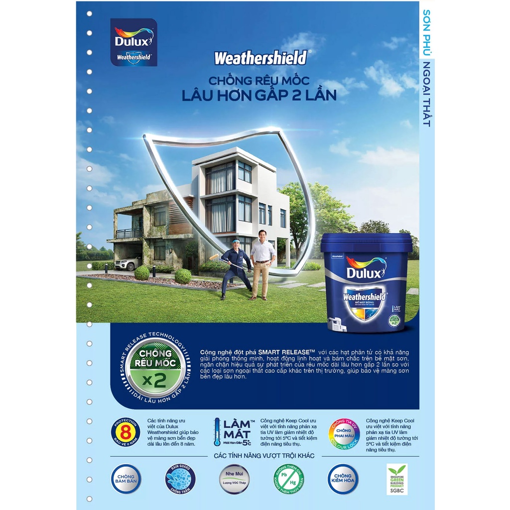 Sơn nước tường ngoại thất - Siêu Cao cấp - Dulux Weathershield - Bề mặt mờ - 1L
