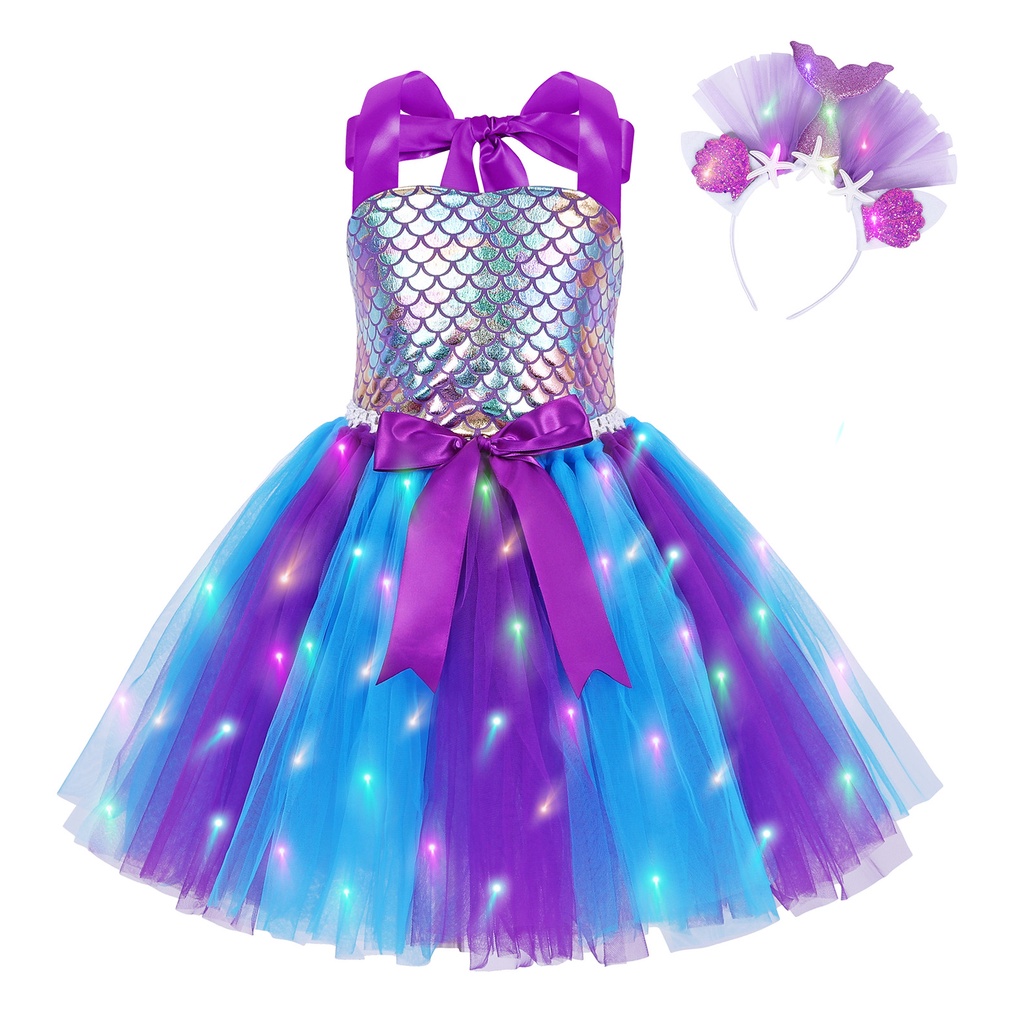 Đầm Họa Tiết Nàng Tiên Cá Ariel Hoạt Hình Nhiều Màu Sắc Dành Cho Bé Gái Dịp Halloween