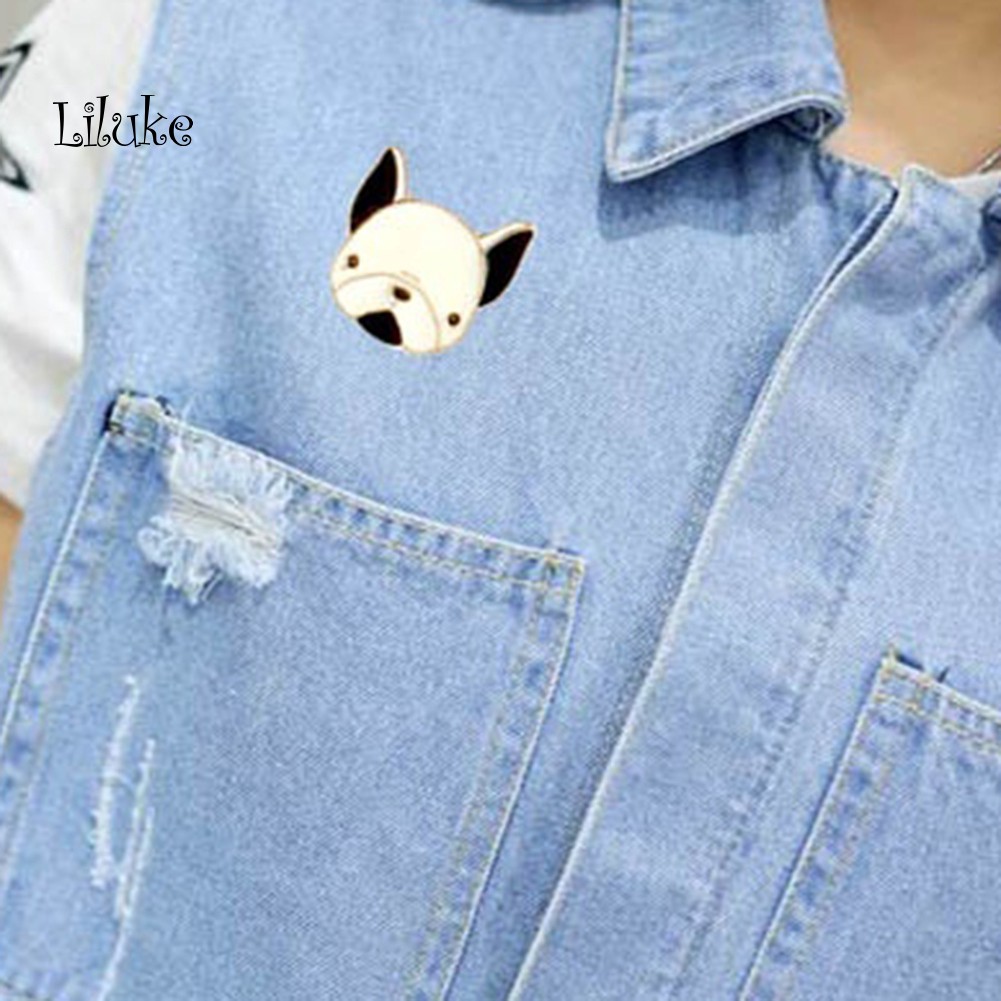 【LK】Unisex Cartoon Bulldog Lips Heart Brooch Pin Badge Clothes Coat Decor
