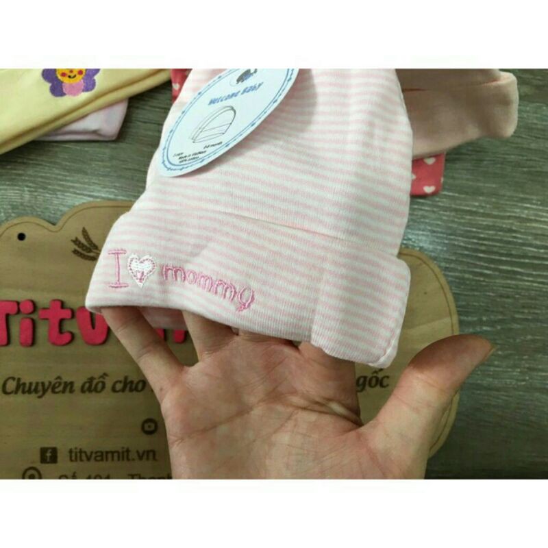 Mũ cotton 2 lớp cho bé 0-3 tháng(set 3 mũ)