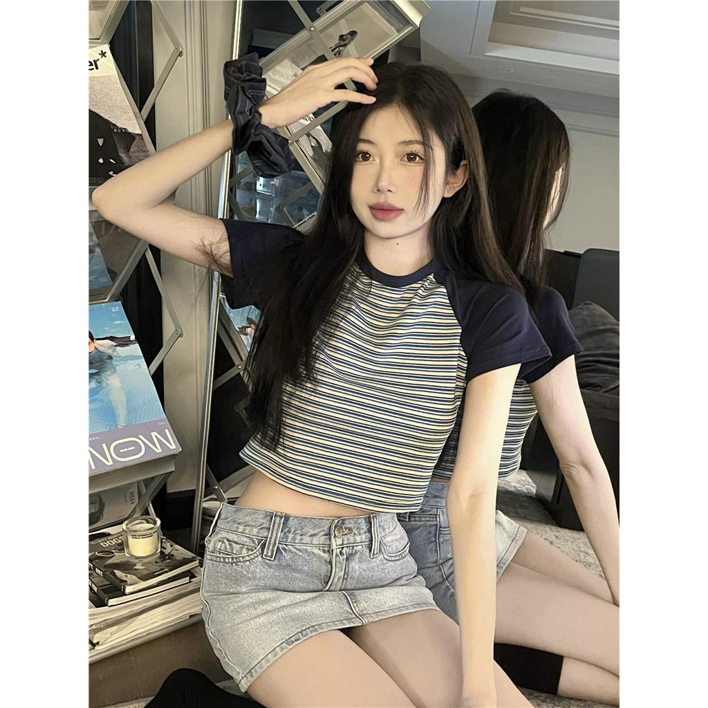 Áo Thun Tay Ngắn Cổ Tròn Họa Tiết Kẻ Sọc Phong Cách Mới Mùa Hè 62956