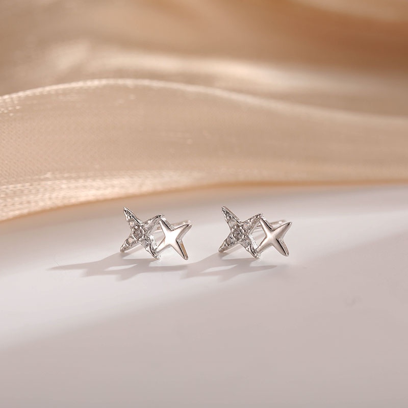 1 Cặp Bông Tai Bạc S925 Hình Thánh Giá Đính Đá Zircon Phong Cách Hàn Quốc Dành Cho Nữ