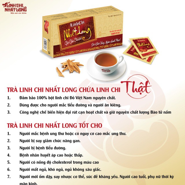 Trà Linh Chi Nhất Long - Hỗ trợ ổn định đường huyết, ổn định huyết áp, giảm mỡ máu (Hộp 30 gói)