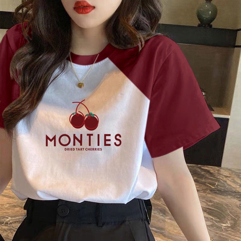 Áo Thun Raglan Tay Ngắn Dáng Rộng Che Phủ Bụng Thời Trang Dành Cho Nữ