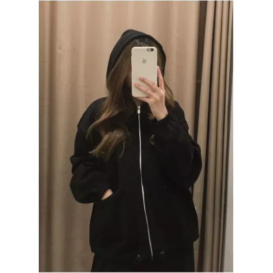 Áo khoác nữ form rộng hoodie nỉ nx có dây kéo túi có khóa