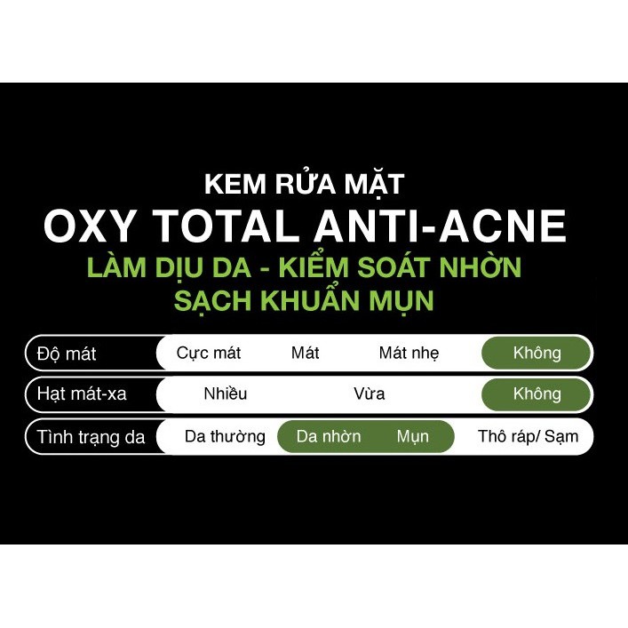 Kem rửa mặt sạch khuẩn mụn kiểm soát nhờn OXY Total Anti Acne 100g