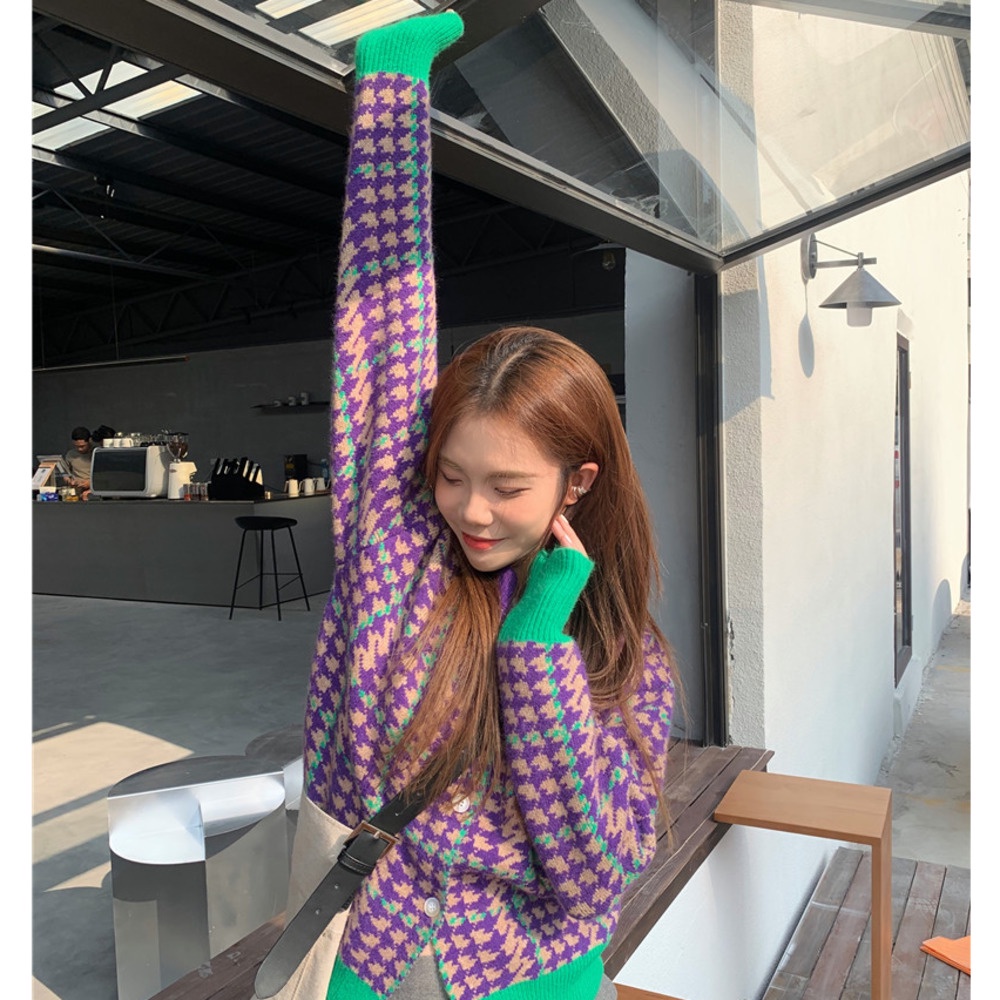 Áo cardigan dệt kim tay dài dáng rộng phong cách thời trang hàn quốc