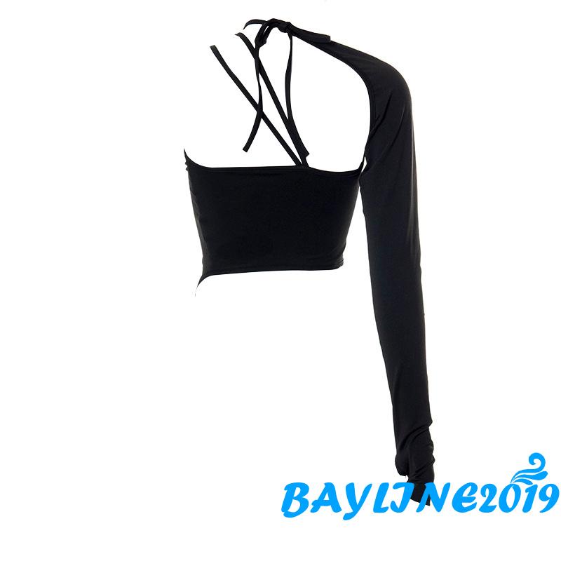BAY-Áo hai dây ngắn màu trơn tay dài cho bé gái màu đen size S/M/L