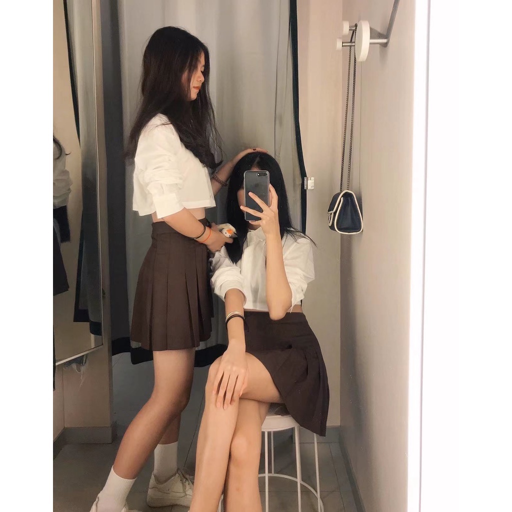 Chân váy xếp ly tennis màu nâu HUYENMY chất vải tuyết mưa cao cấp | BigBuy360 - bigbuy360.vn