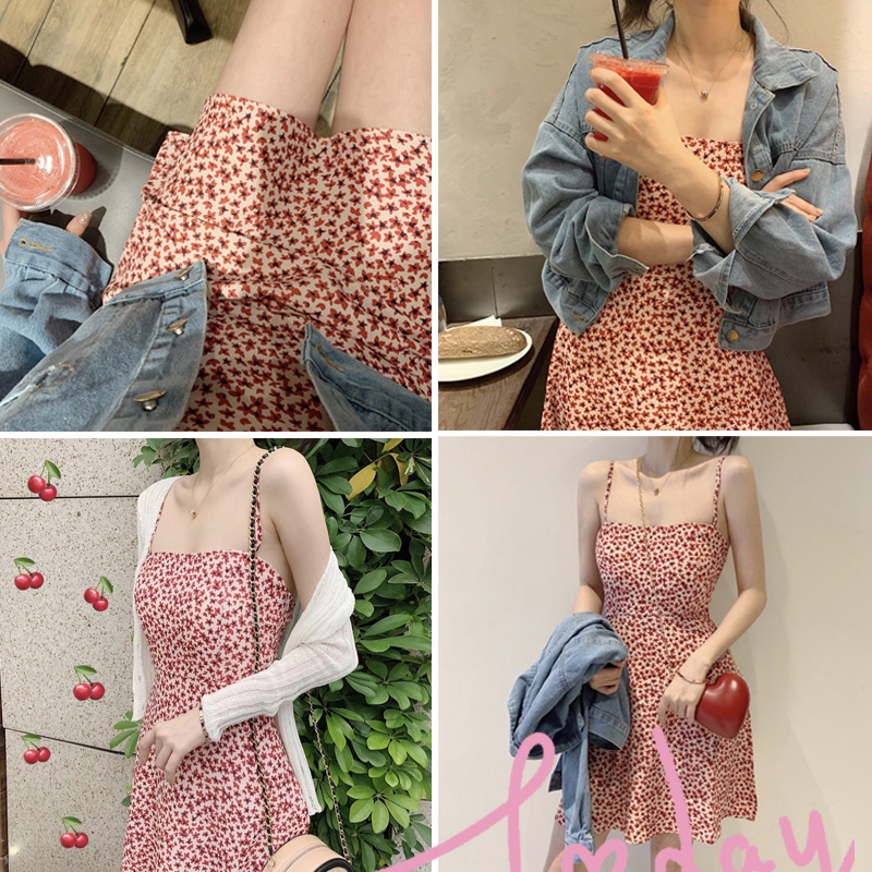 Đầm hoa SUXI hai dây phong cách Hàn Quốc quyến rũ cho nữ