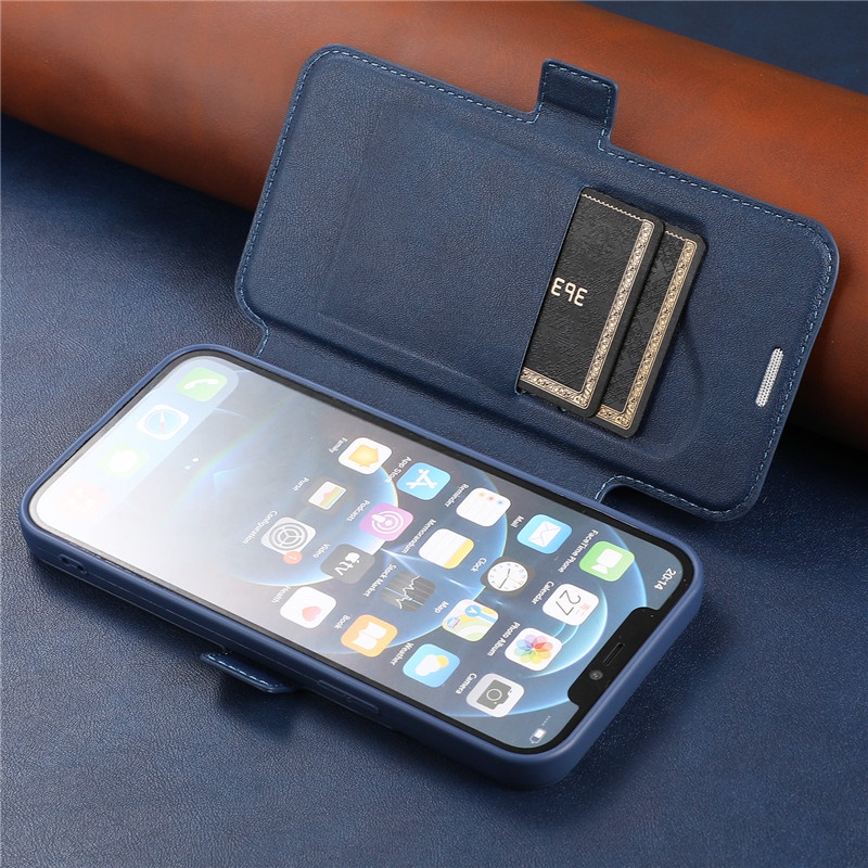 Bao Da Điện Thoại Nắp Lật Khóa Từ Tính Có Ngăn Đựng Thẻ Bảo Vệ Camera Cho IPhone 13 14Pro Max