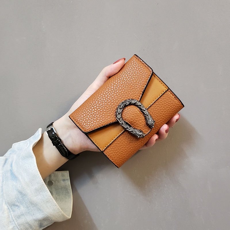 KAITIFEI Ví da ngắn gập mini cầm tay cỡ nhỏ đẹp thời trang cao cấp giá rẻ bóp đựng tiền thẻ cho nữ