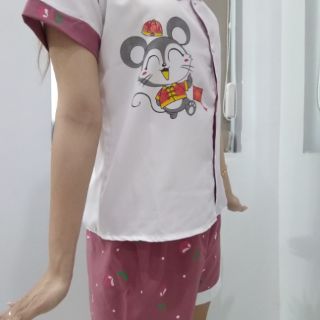 Bộ pizama đùi voan lụa in Hình chuột con