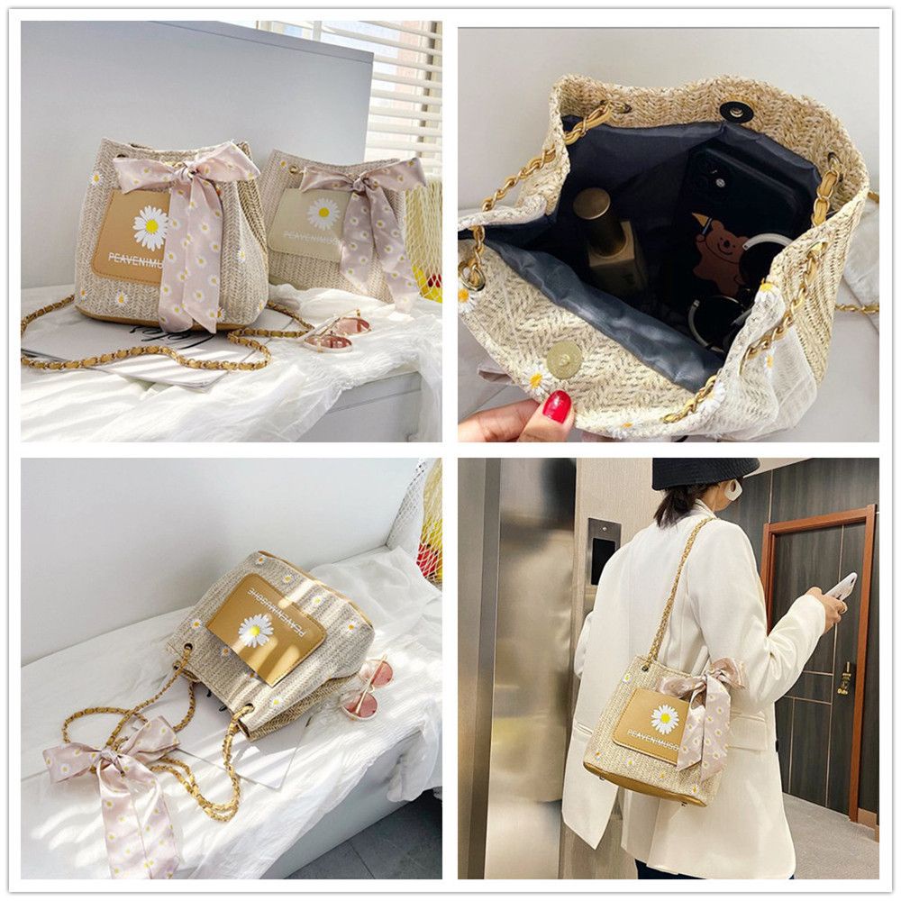 Okdeals Túi Đeo Vai Bằng Vải Lụa Hình Hoa Hướng Dương Màu Trắng Thời Trang Hàn Quốc Có Nhiều Màu Cho Nữ