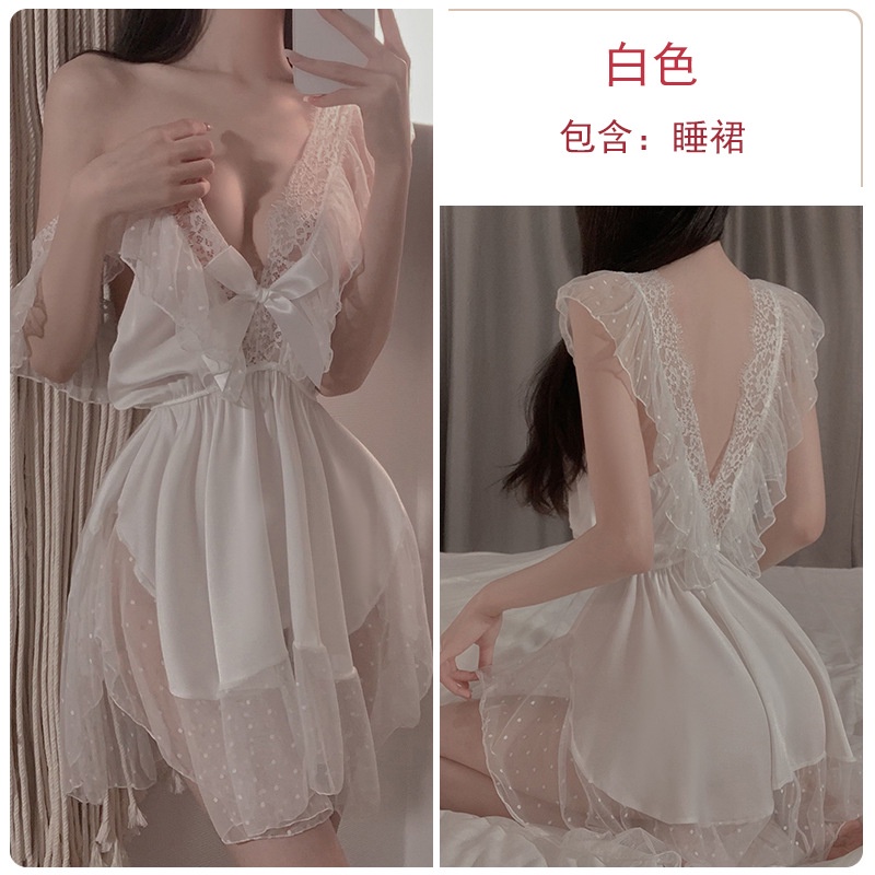 Váy ngủ / Đầm ngủ lụa pha ren cổ V cao cấp gợi cảm 730