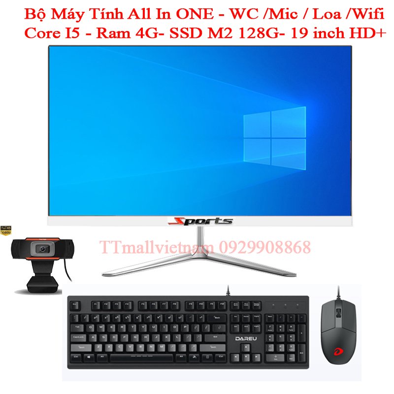 Trọn Bộ Máy Tính All In One Thế Hệ Mới Intel Core I5- I3 Ram 4G,SSD M2 128G,Tích hợp Webcam,Micro,Loa -Cài đặt sẵn win10