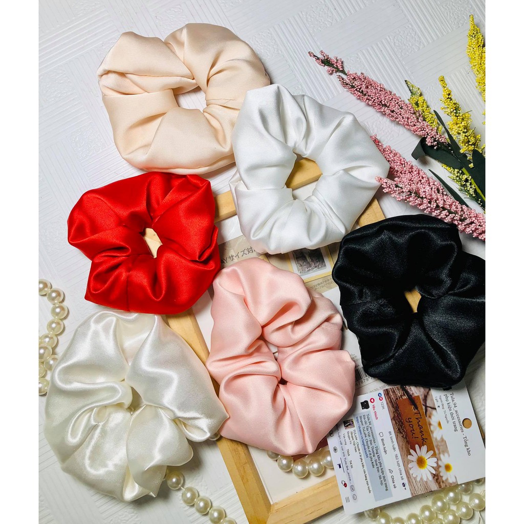 Dây buộc tóc, scrunchies bằng vải lụa satin nhiều màu dành cho nữ TuLa94