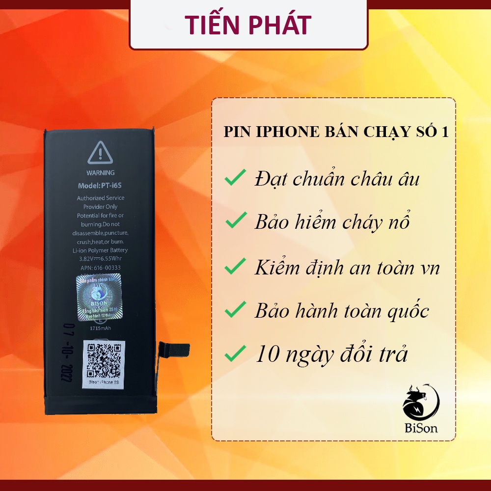 Pin BISON Iphone 6S chính hãng - Pin Con Trâu - BH 12 tháng online - Dung Lượng 1715 mAh