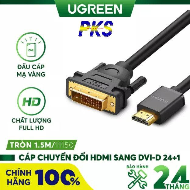 Cáp HDMI sang DVI 24+1 dài 1.5M Ugreen 11150 chính hãng