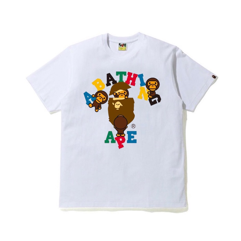 Áo Thun Cotton Tay Ngắn In Họa Tiết Bape Thời Trang Cho Nam Và Nữ