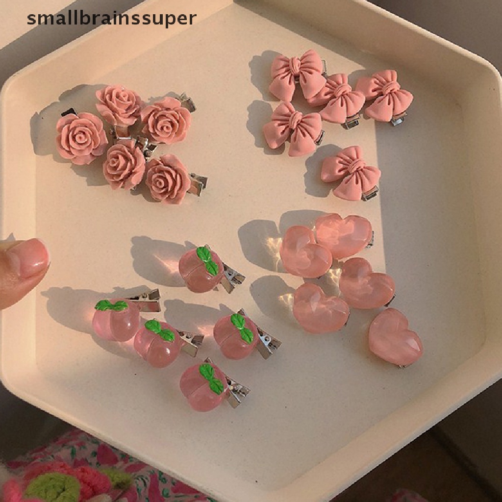 Bộ 5 Kẹp Tóc Nhỏ Hình Nơ / Hoa Hồng / Trái Tim Màu Hồng Dễ Thương Cho Nữ