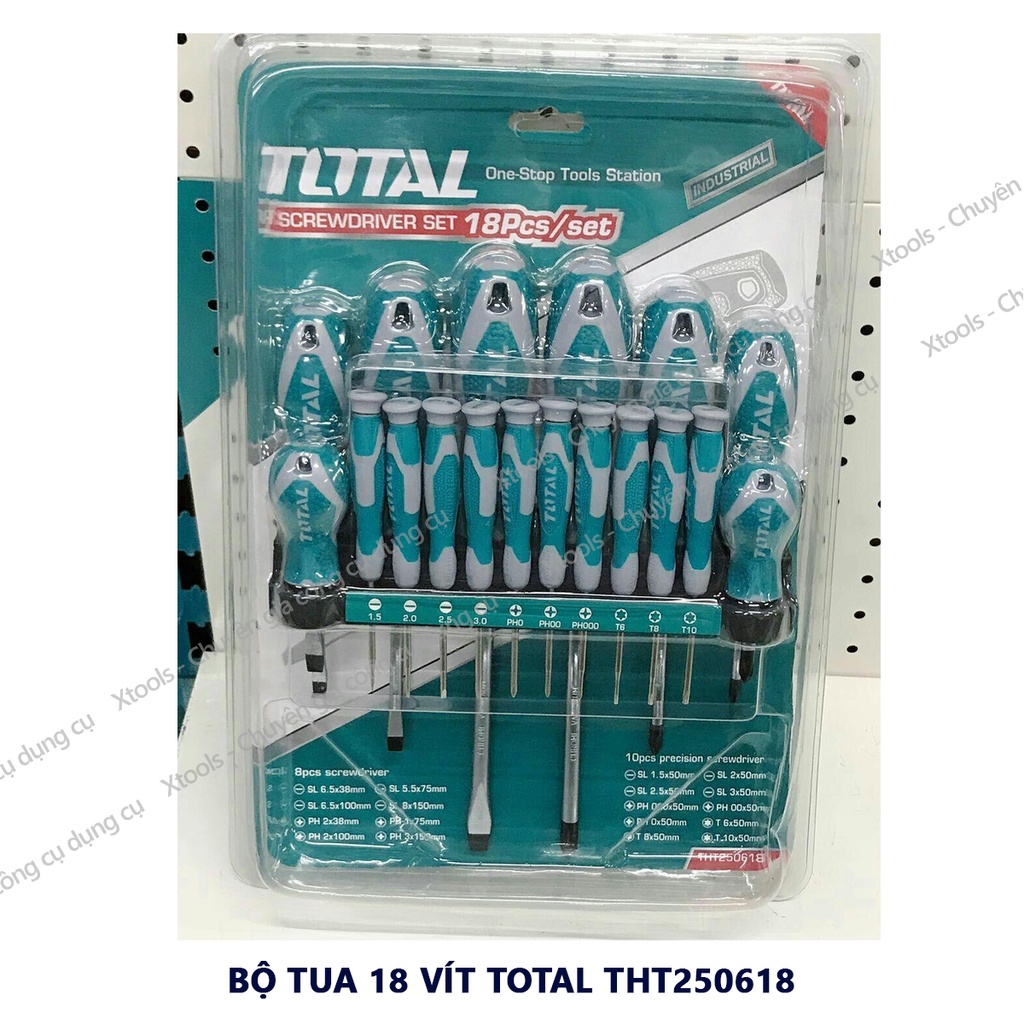 Bộ 18 tua vít cao cấp INGCO - TOTAL làm bằng chất liệu CR-V, bộ tuốc nơ vít đa năng nhiều kích cỡ, không toe đầu
