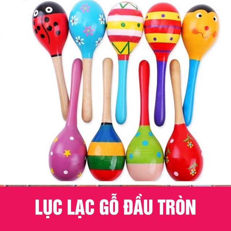 Lục Lạc Gỗ Đầu Tròn Có Hạt Xúc Xắc Bên Trong Đáng Yêu Cho Bé(Giao Màu Ngẫu Nhiên)