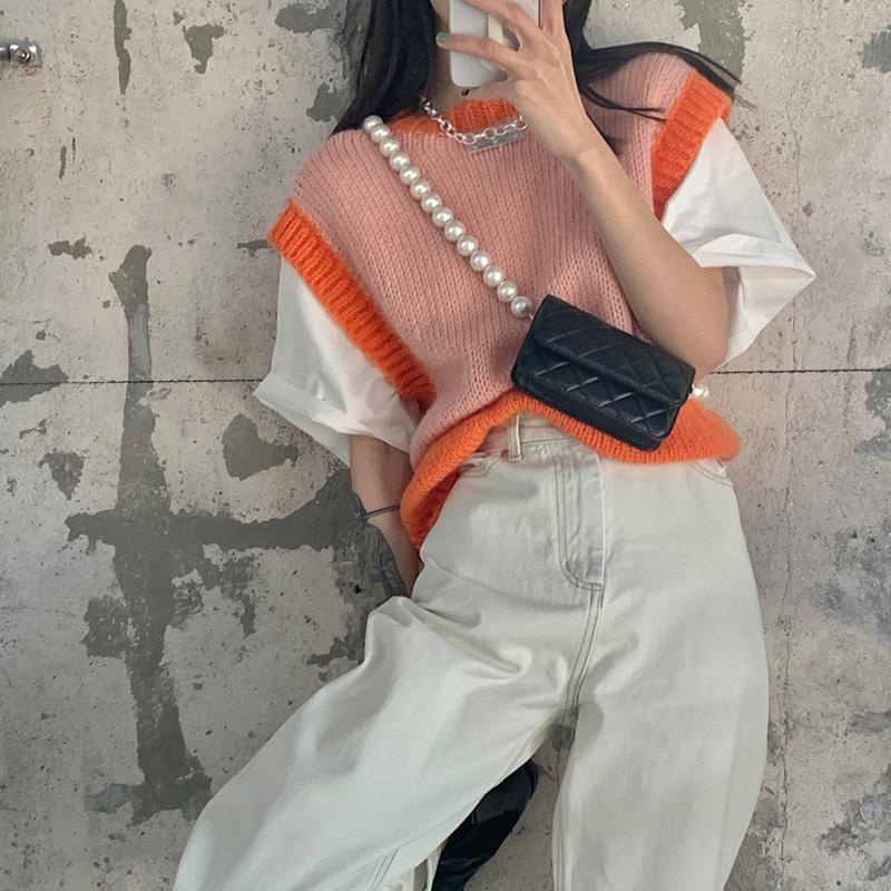 Áo dệt kim không tay dáng rộng thời trang phong cách dễ thương cho nữ