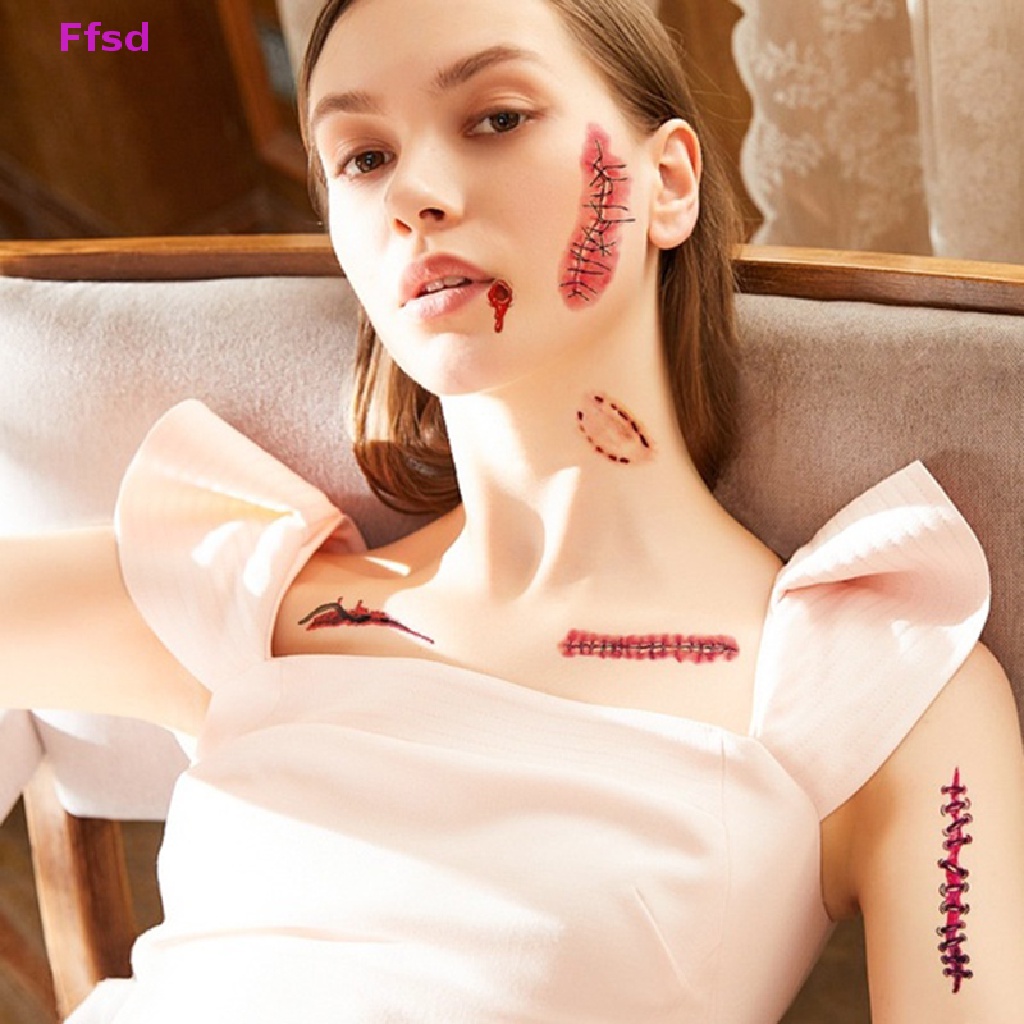 {Ffsd} Hình Xăm Dán Vết Thương Máu Tạm Thời Chống Thấm Nước Phong Cách Halloween Bán Chạy