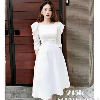 Váy xòe công sở dáng dài trắng nữ tay phông mặc dự tiệc dạo phố cực xinh y hình