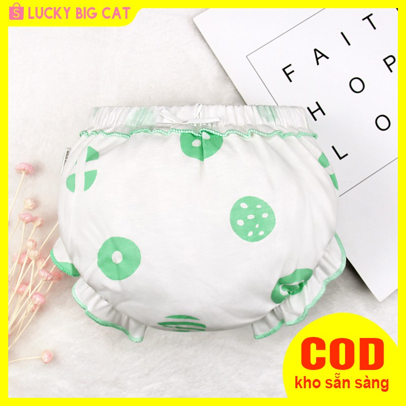 Lucky Big Cat đồ lót xù nhỏ Bowknot bánh Quần trẻ em in quần tã (Green Dot)