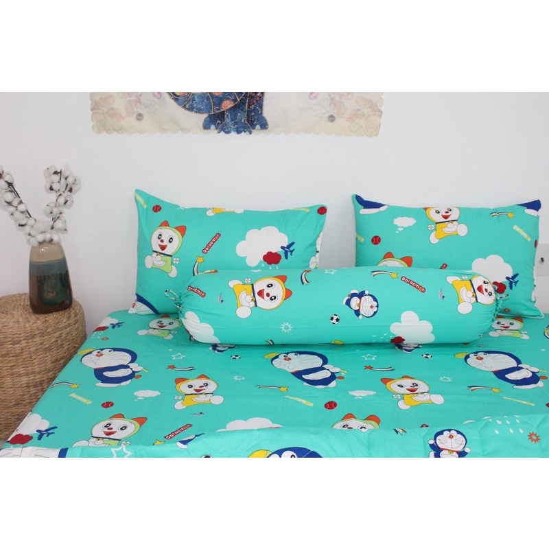 Drap Thắng Lợi, ga giường cotton 100% chuẩn logo siêu dễ thương cho bé mẫu đô rê mon ngọc