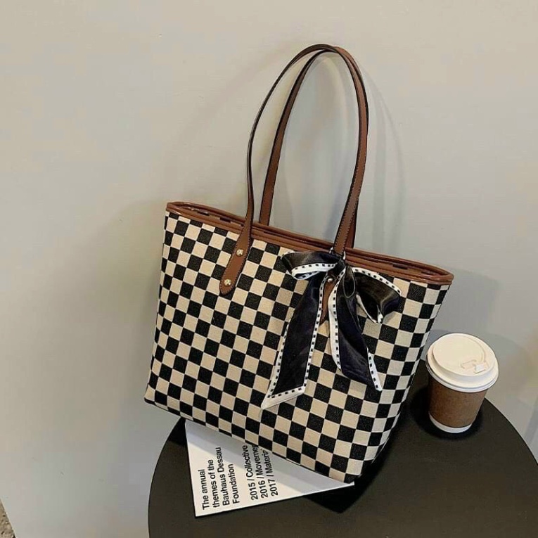 Túi Xách công sở to họa tiết kẻ ô trẻ trung Chất da PU dày dặn-Newtuixchnu