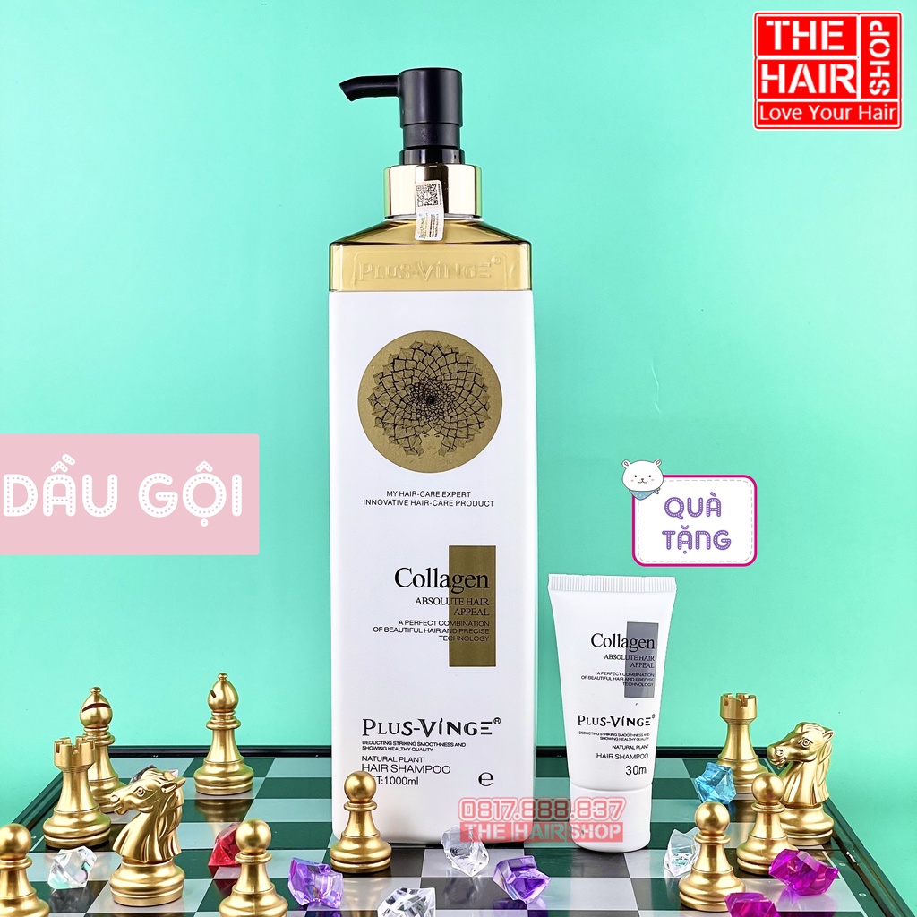 Cặp Dầu Gội Xả Collagen VINGE Plus 1000ml ,combo dầu gội, dầu xả thơm lâu phục hồi róc, ngăn rụng tóc tại nhà