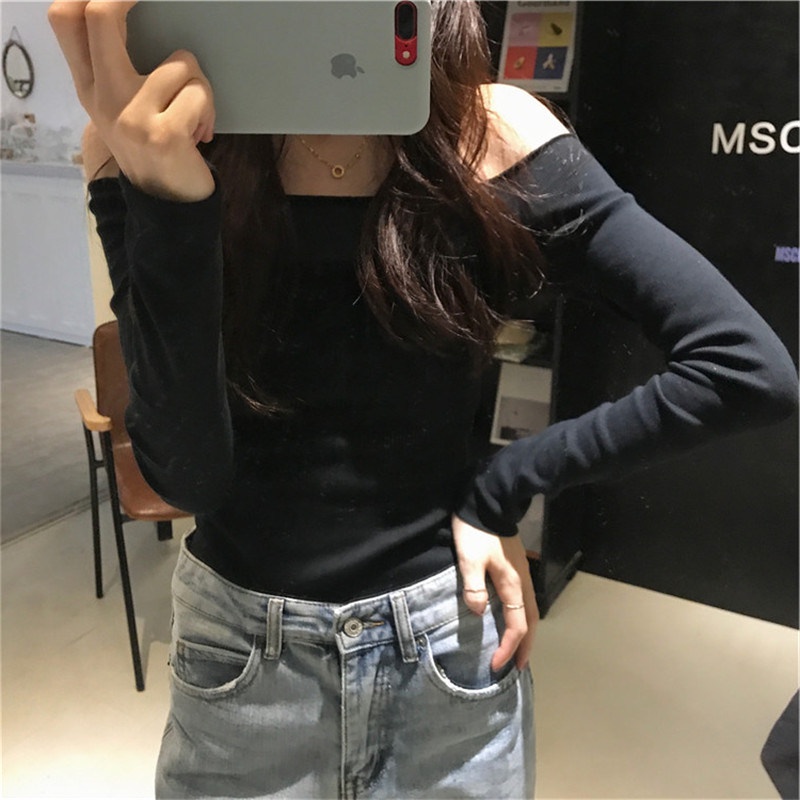Áo Croptop Trễ Vai Tay Dài Thiết Kế Quyến Rũ Cho Phái Nữ