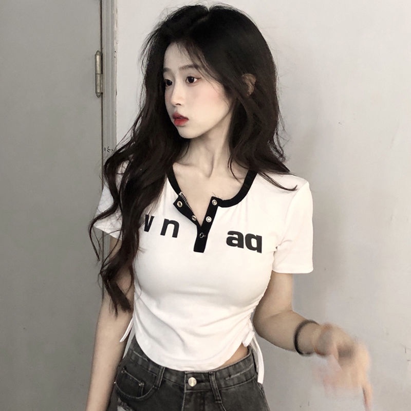 COZOK Áo Thun Tay Ngắn Dáng Ôm Phối Dây Rút Thời Trang Trẻ Trung