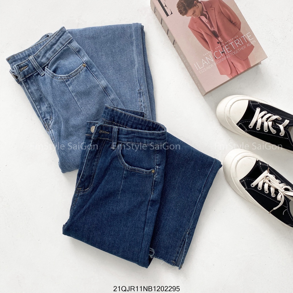Quần jean ống rộng lai trơn cắt xẻ bên (co giãn nhẹ), quần bò nữ lưng cao thời trang ulzzang VM STYLE 21QJR11NB1202