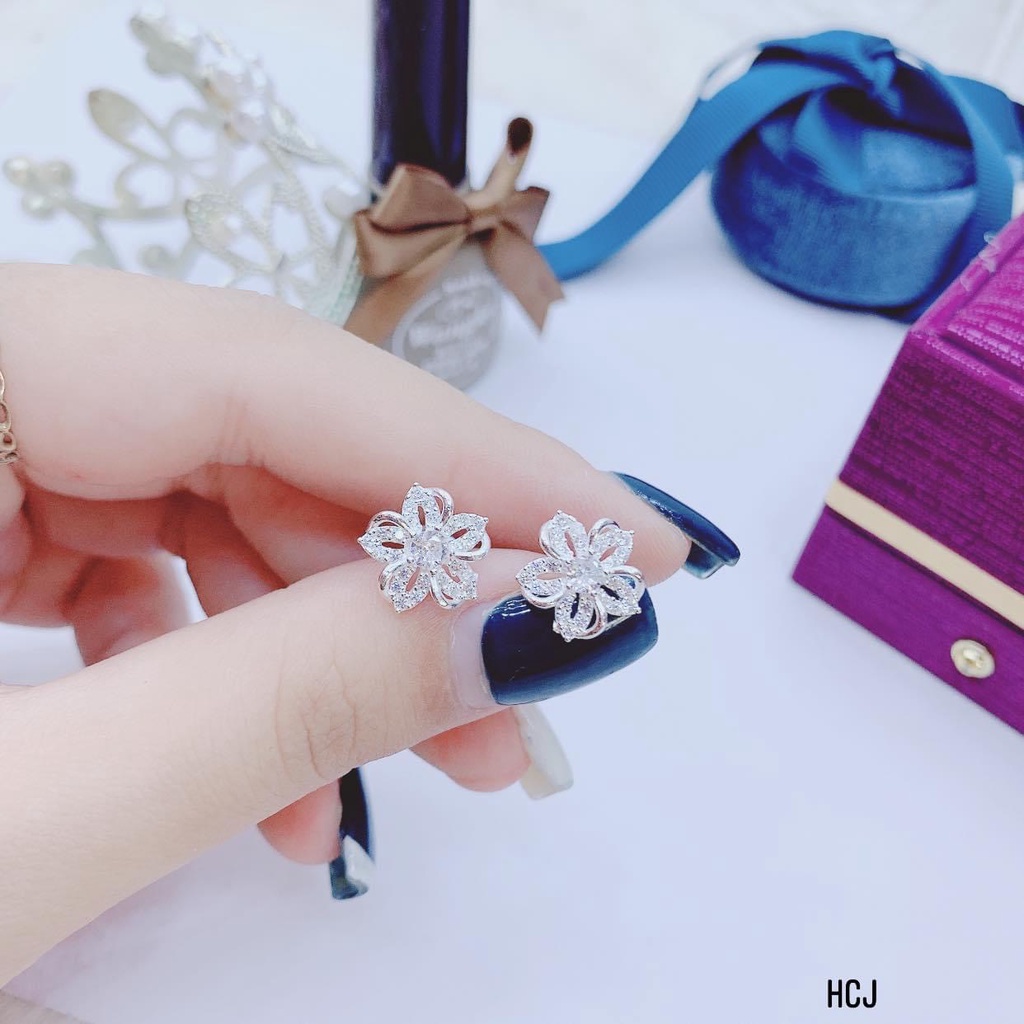 Bông tai nữ bạc mặt hoa 5 cánh đính đá nhỏ xinh LINH MIU SILVER
