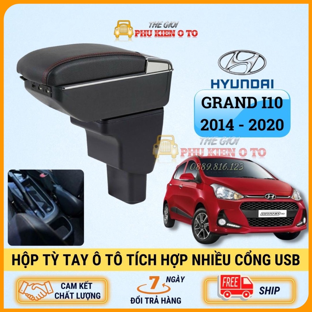 Hộp tỳ tay xe Hyundai Grand I10 mã M02 cao cấp tích hợp 7 cổng sạc USB lắp đặt dễ dàng