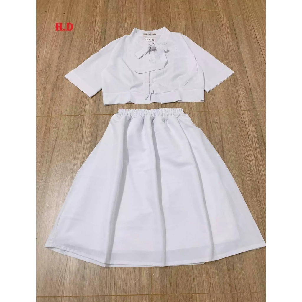 Sét váy croptop thắt nơ và chân váy xoè 2 lớp